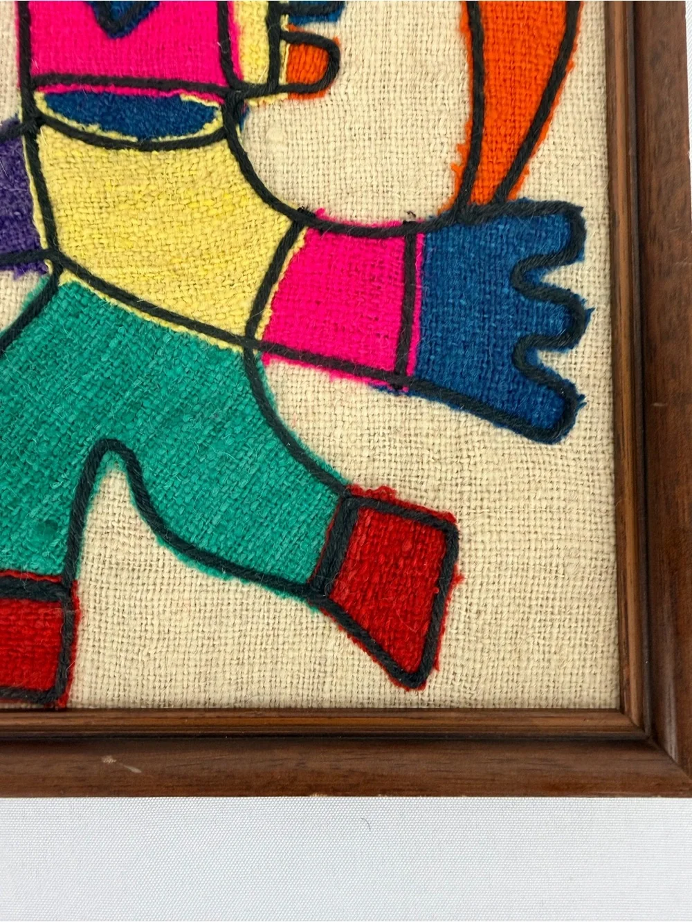Vintage South American Wool Embroidery Burlap Wall Art